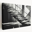 Side view of a monochrome architectural staircase design on stretched canvas, suitable for kitchen wall art.