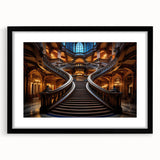 Extra large abstract art print featuring a colorful, textured staircase design on a black framed canvas.