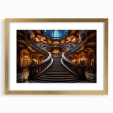 Extra large abstract art print featuring a textured staircase design in gold and black tones, framed with a mat.