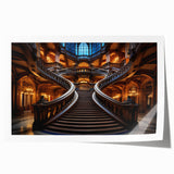 Spiral staircase design in monochrome, extra large rolled canvas print, suitable for art wall dining room.