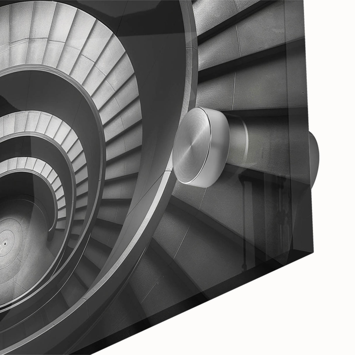 Mid-century modernist large abstract wall art of a spiral staircase in neutral tones, acrylic print.