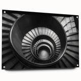 Acrylic print of a large abstract staircase design in monochrome shades, suitable for bedroom or dining room decor.