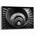 Framed canvas depicting a black and white vintage staircase design, ideal for bedroom wall art.