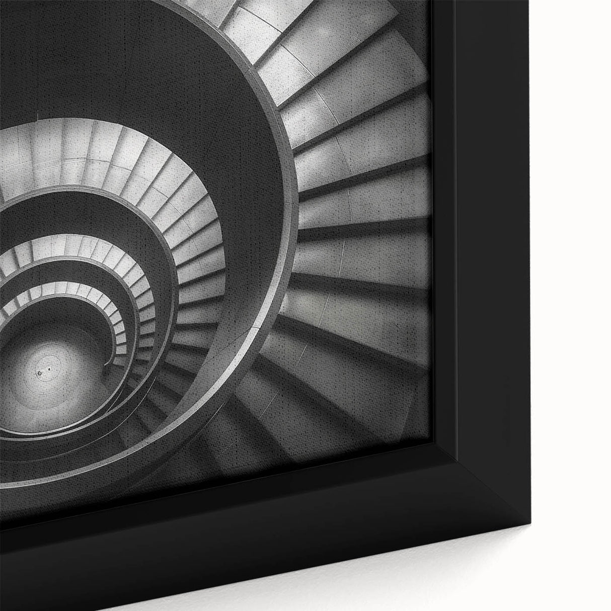 Close-up of a black framed canvas featuring a colorful, textured staircase design, ideal for large living room walls.