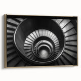 Spiral staircase design in black and gold tones on a framed canvas, suitable for bedroom wall art.
