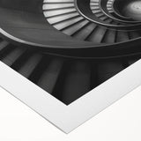 Art deco poster featuring a spiral staircase in monochrome tones on rolled canvas, suitable for dining room wall art.
