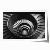 Extra large rolled print of a spiral staircase in muted monochrome tones, ideal for art wall dining room.