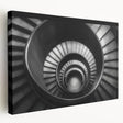 Spiral staircase design in monochrome, printed on large stretched canvas, suitable for kitchen wall art.
