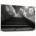 Acrylic glass print of a large abstract staircase design in monochrome shades, suitable for bedroom or dining room decor.