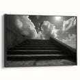 Black and white wall art featuring a spiral staircase design on a framed canvas, suitable for bedroom decor.