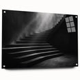 Acrylic print of a large abstract staircase design in monochrome, ideal for modern bedroom or dining room decor.