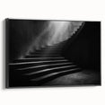 Black and white framed canvas of a spiral staircase in a minimalist style, ideal for bedroom wall art.