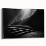 Black and white framed canvas of a spiral staircase in a minimalist style, ideal for bedroom wall art.
