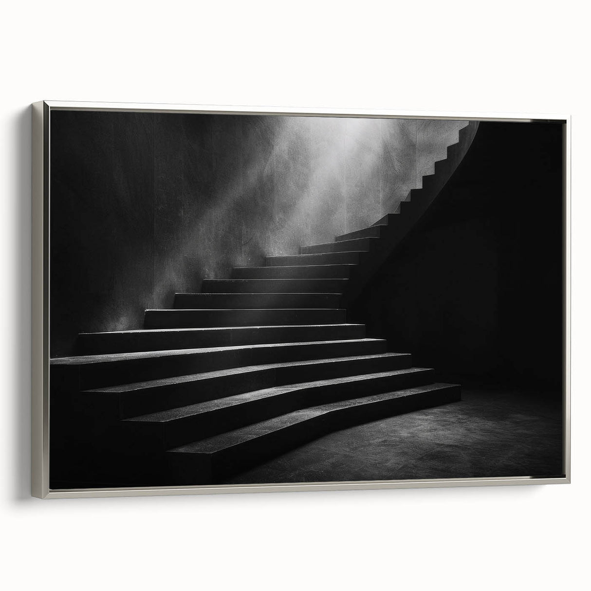 Framed canvas of a vintage staircase design in black with colorful accents, suitable for office decor.