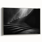 Framed canvas of a vintage staircase design in black with colorful accents, suitable for office decor.