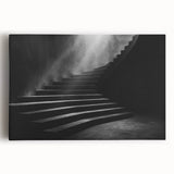 Black and white photograph of a spiral staircase on stretched canvas, suitable for kitchen wall art.