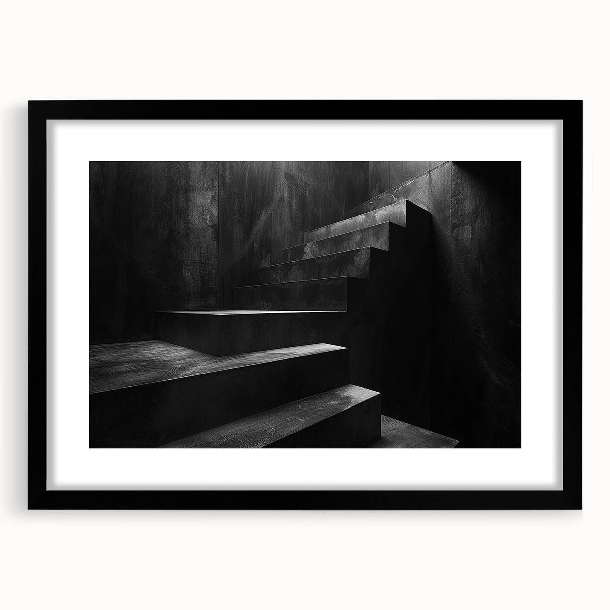 Extra large abstract art print featuring colorful, textured staircase design on a black framed canvas.