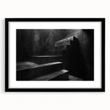 Extra large abstract art print featuring colorful, textured staircase design on a black framed canvas.