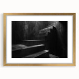Extra large abstract art print featuring a textured staircase design in muted beige, framed in gold.