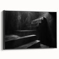 Black and white wall art featuring a spiral staircase design on a framed canvas, suitable for bedroom decor.