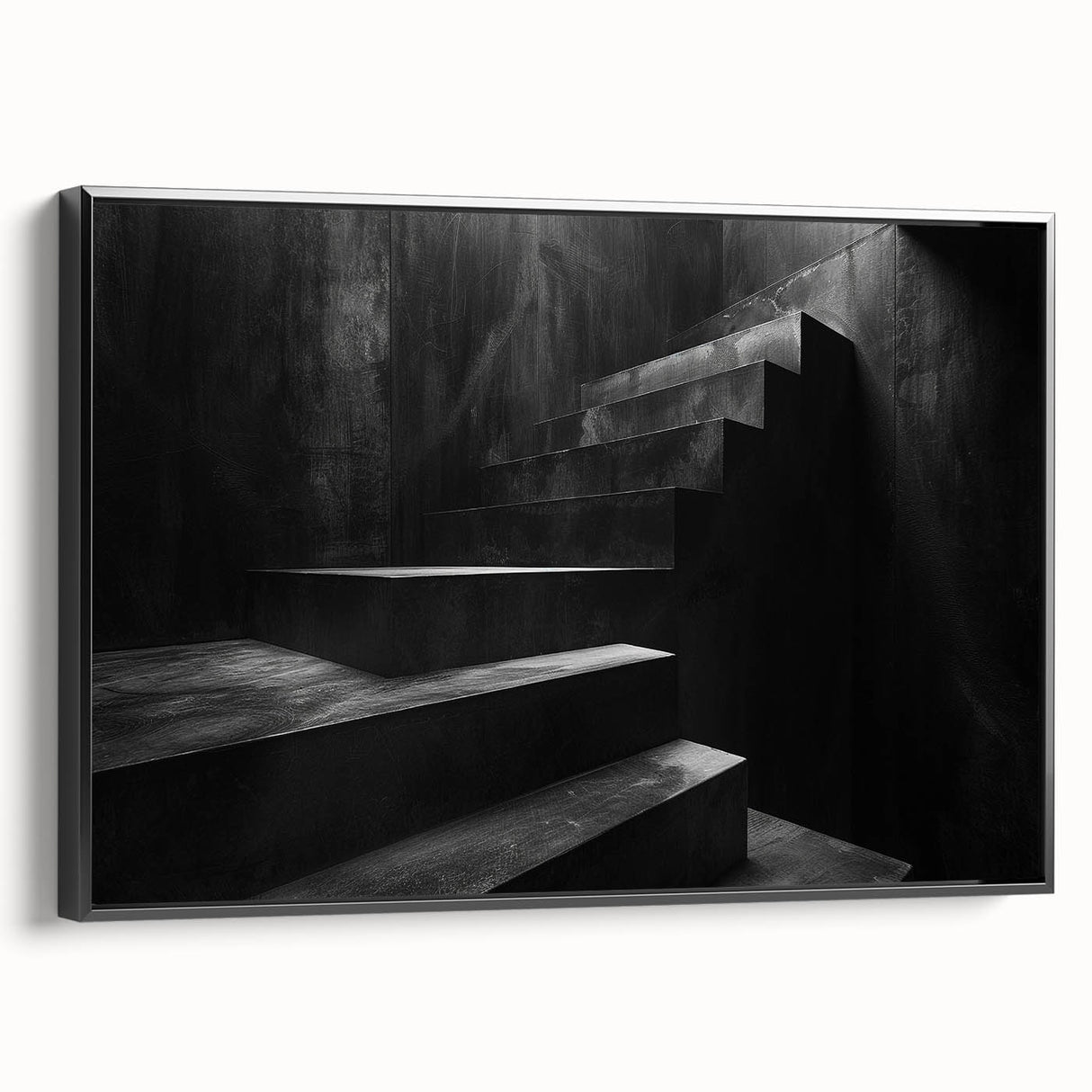 Black and white wall art featuring a spiral staircase design on a framed canvas, suitable for bedroom decor.