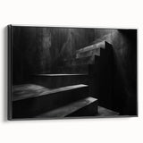 Black and white wall art featuring a spiral staircase design on a framed canvas, suitable for bedroom decor.