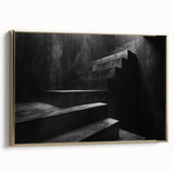 Spiral staircase design in black and gold tones on a framed canvas, ideal for bedroom wall decor.