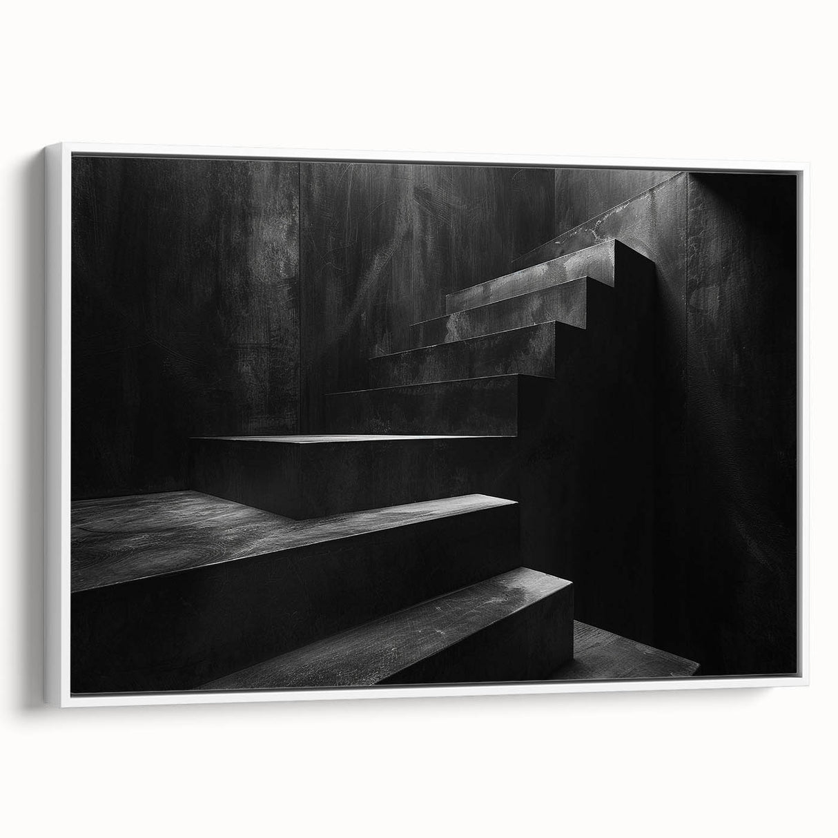 Vintage poster art of a spiral staircase in black and white on a framed canvas, ideal for extra large living room wall decor.