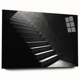 Large abstract wall art on acrylic glass featuring a spiral staircase in grayscale, ideal for bedroom or dining room decor.