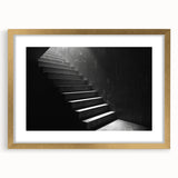 Extra large abstract art print of a textured staircase design in muted earth tones on a framed canvas.