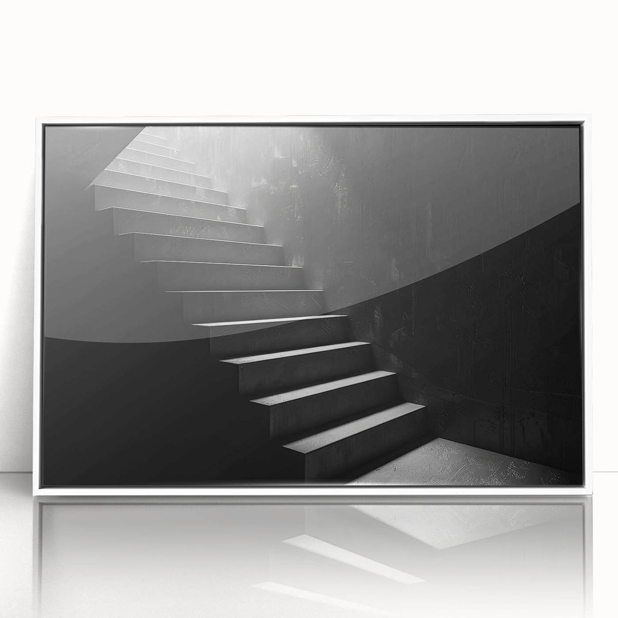 Art Deco poster featuring a spiral staircase design in monochrome, framed acrylic, ideal for modern art wall decor.