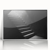 Art Deco poster featuring a spiral staircase design in monochrome, framed acrylic, ideal for modern art wall decor.