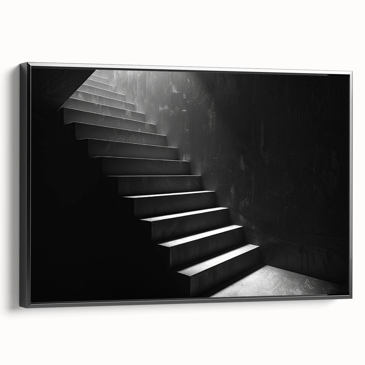 Black and white wall art featuring a spiral staircase design on framed canvas, suitable for bedroom decor.