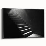 Black and white wall art featuring a spiral staircase design on framed canvas, suitable for bedroom decor.