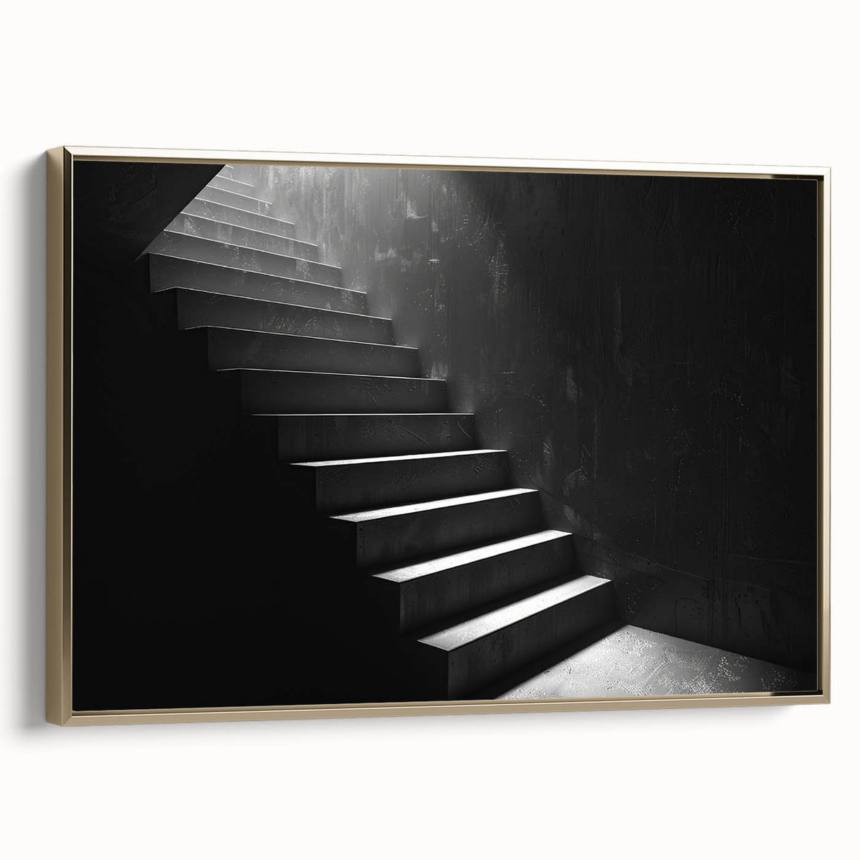 Framed canvas featuring a spiral staircase design in monochrome black, ideal for modern bedroom decor.
