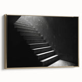 Framed canvas featuring a spiral staircase design in monochrome black, ideal for modern bedroom decor.
