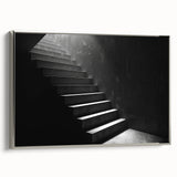 Framed canvas featuring a grayscale vintage poster of a spiral staircase, ideal for adding a classic touch to office spaces.