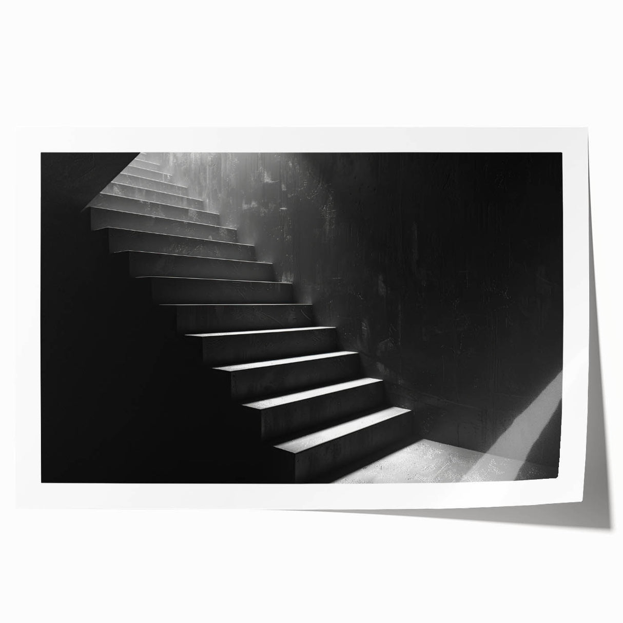 Rolled print of a spiral staircase in monochrome, suitable as art wall dining room decor.