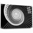 Acrylic print of a large abstract staircase in grayscale, ideal for modern bedroom or dining room decor.