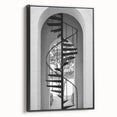 Black and white framed canvas featuring a spiral staircase design, ideal for bedroom wall decor.
