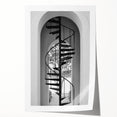 Spiral staircase design in monochrome on a rolled canvas, suitable as art wall in dining room.