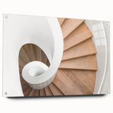 Acrylic print of a large abstract depiction of a spiral staircase in monochrome shades.