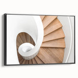 Black and white framed canvas featuring a vintage poster art of a spiral staircase, ideal for bedroom wall decor.