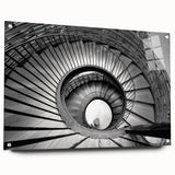 Acrylic print of a large abstract staircase design in grayscale, suited for modern bedroom or dining room decor.