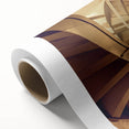Art deco poster of a spiral staircase in muted beige and brown, printed on rolled canvas.