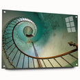 Spiral staircase design in muted gray tones on acrylic glass, suitable for bedroom or dining room decor.
