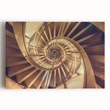 Spiral staircase design in black and white on stretched canvas, ideal for kitchen wall art.