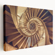 Spiral staircase in monochrome, printed on large stretched canvas, suitable for kitchen wall art.
