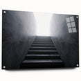Acrylic print of a large abstract staircase design in muted gray tones, ideal for modern bedroom or dining room decor.
