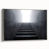 Framed canvas landscape art painting featuring a vintage poster-style staircase in black with colorful accents.